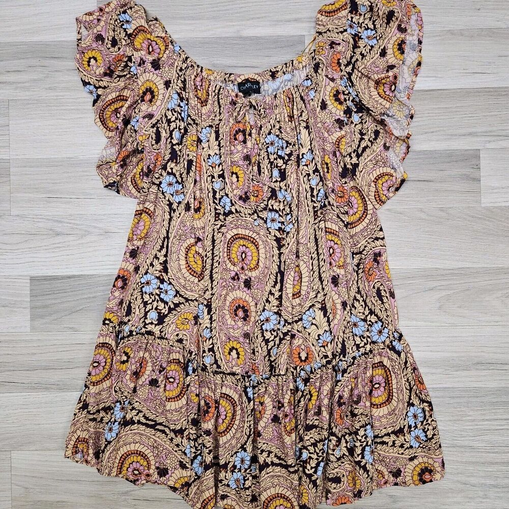 CYNTHIA ROWLEY Womens Colorful Floral Paisley Dress Ruffle Sleeve Size Small
